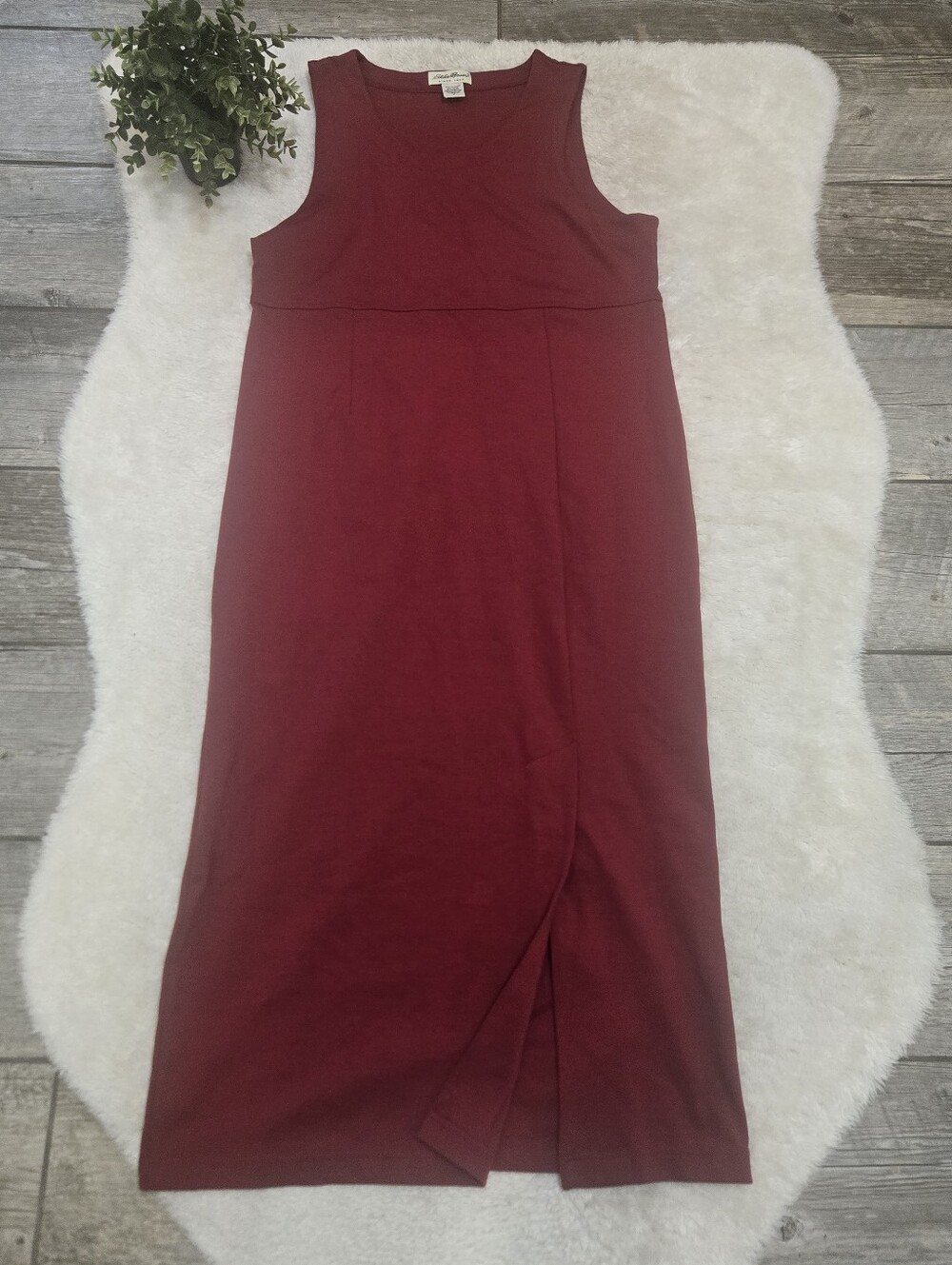 Eddie Bauer Burgundy Red Sleeveless Knit Empire Waist Minimalist Midi-Dress, S
